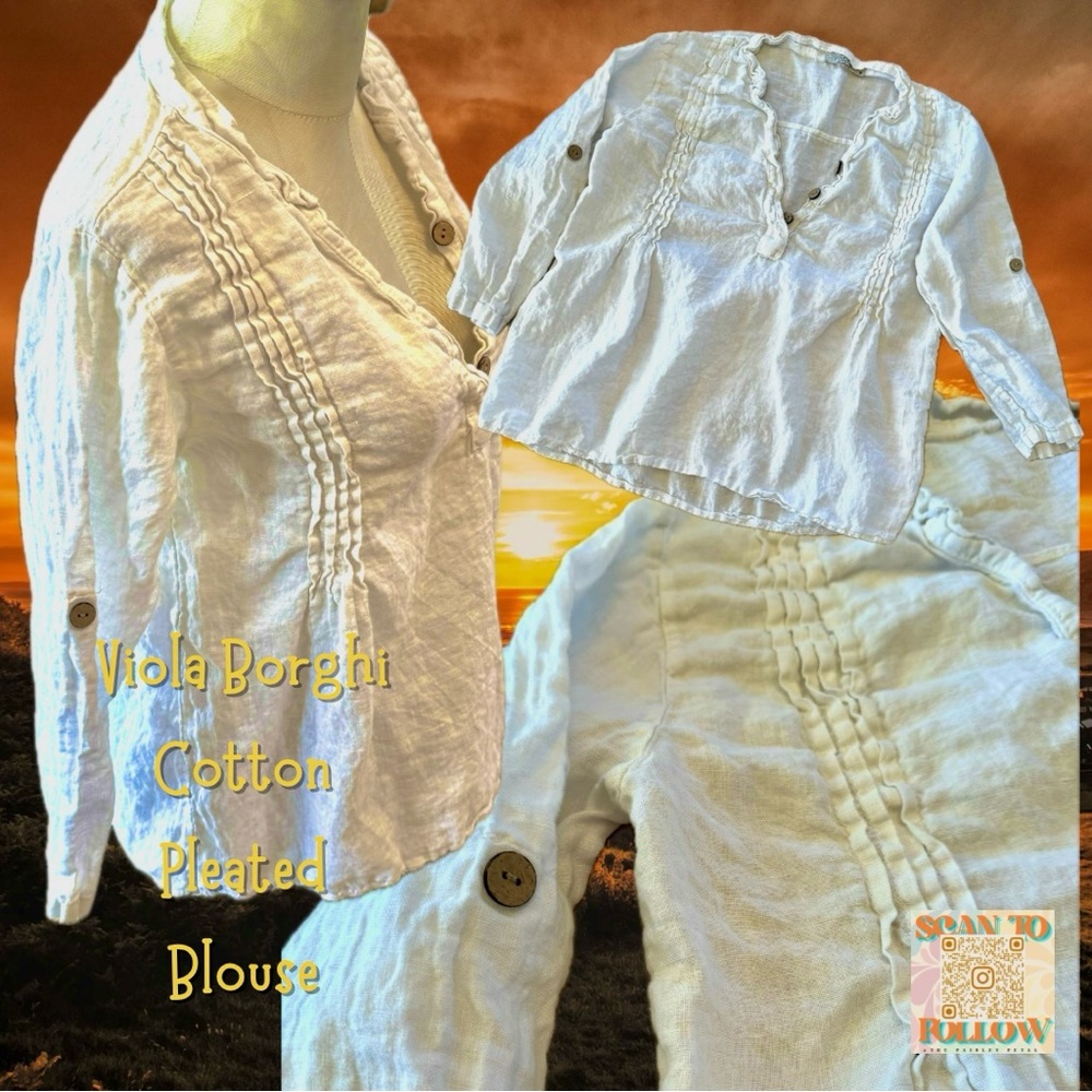 VIOLA BORGHI PLEATED V NECK BLOUSE